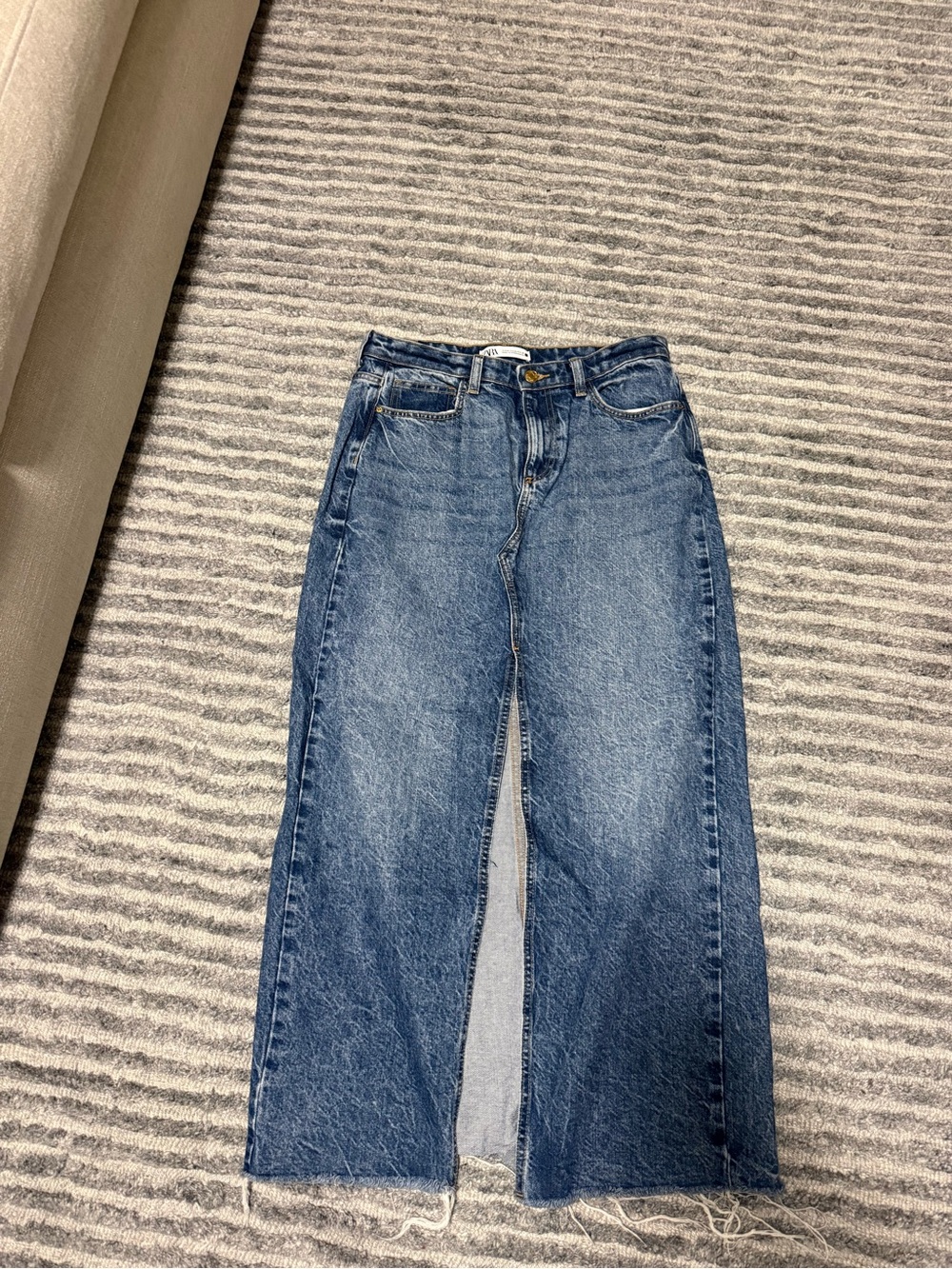 Zara Denim Maxi Skirt in Faded Blue